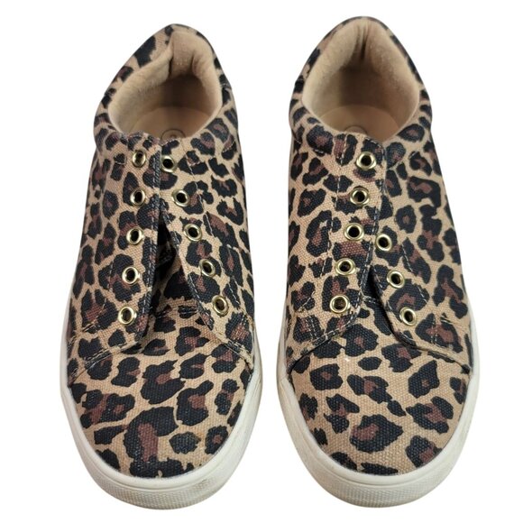 2/$15 Cat & Jack Animal Print Sneakers Brown Size 2 Leopard Cheetah No Laces - Picture 1 of 10